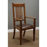 Arts and Crafts period walnut armchair, stepped square tapering supports,