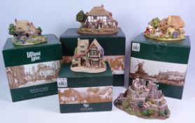 Five Lilliput Lane models; 'The Golden Jubilee', 'Through The Keyhole', 'The Nineteenth Hole',
