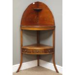 George III mahogany corner washstand, raised splash back, with drawer, W62cm,