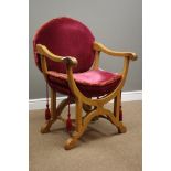 Early 20th century beech x-framed throne chair,