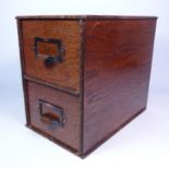 Vintage oak two drawer table top filing cabinet,