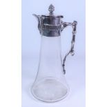Victoria Mappin & Webb Aesthetic Movement claret jug with silver-plated mounts and simulated bamboo