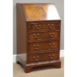 Reproduction mahogany fall front bureau, four drawers, W52cm, H92cm,