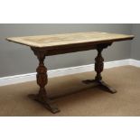 20th century oak dining table, rectangular top with rounded corners,