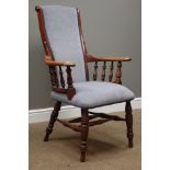 Victorian elm high back armchair with smokers bow arms,