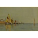 'Boulogne Harbour', 20th century watercolour signed by Harold Savery 15.5cm x 24.