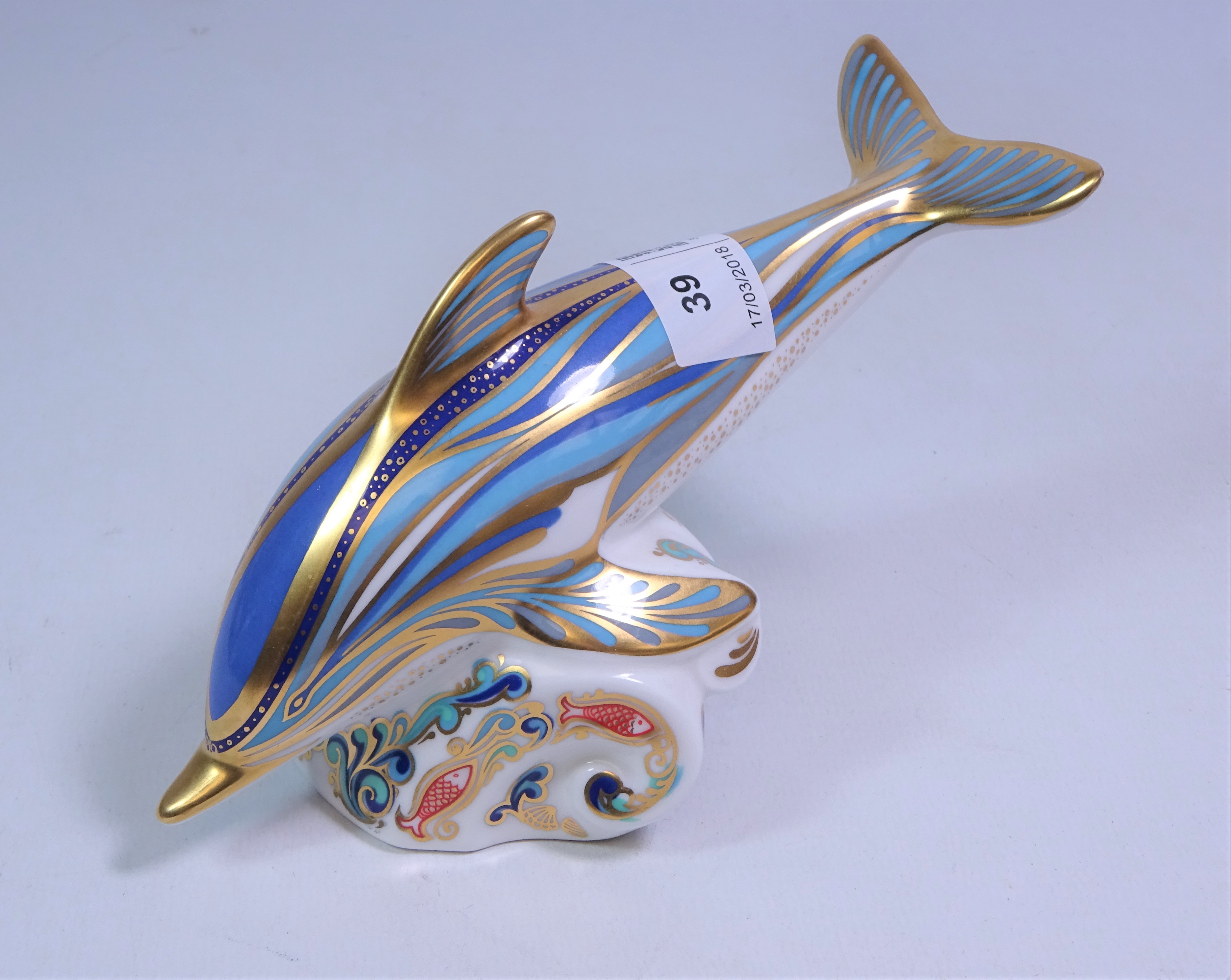 Royal Crown Derby 'The Striped Dolphin' paperweight a gold signature edition of 1500,
