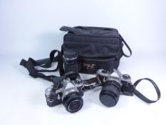 Two Pentax ME Super SLR cameras with a Hoya HMC 55mm,