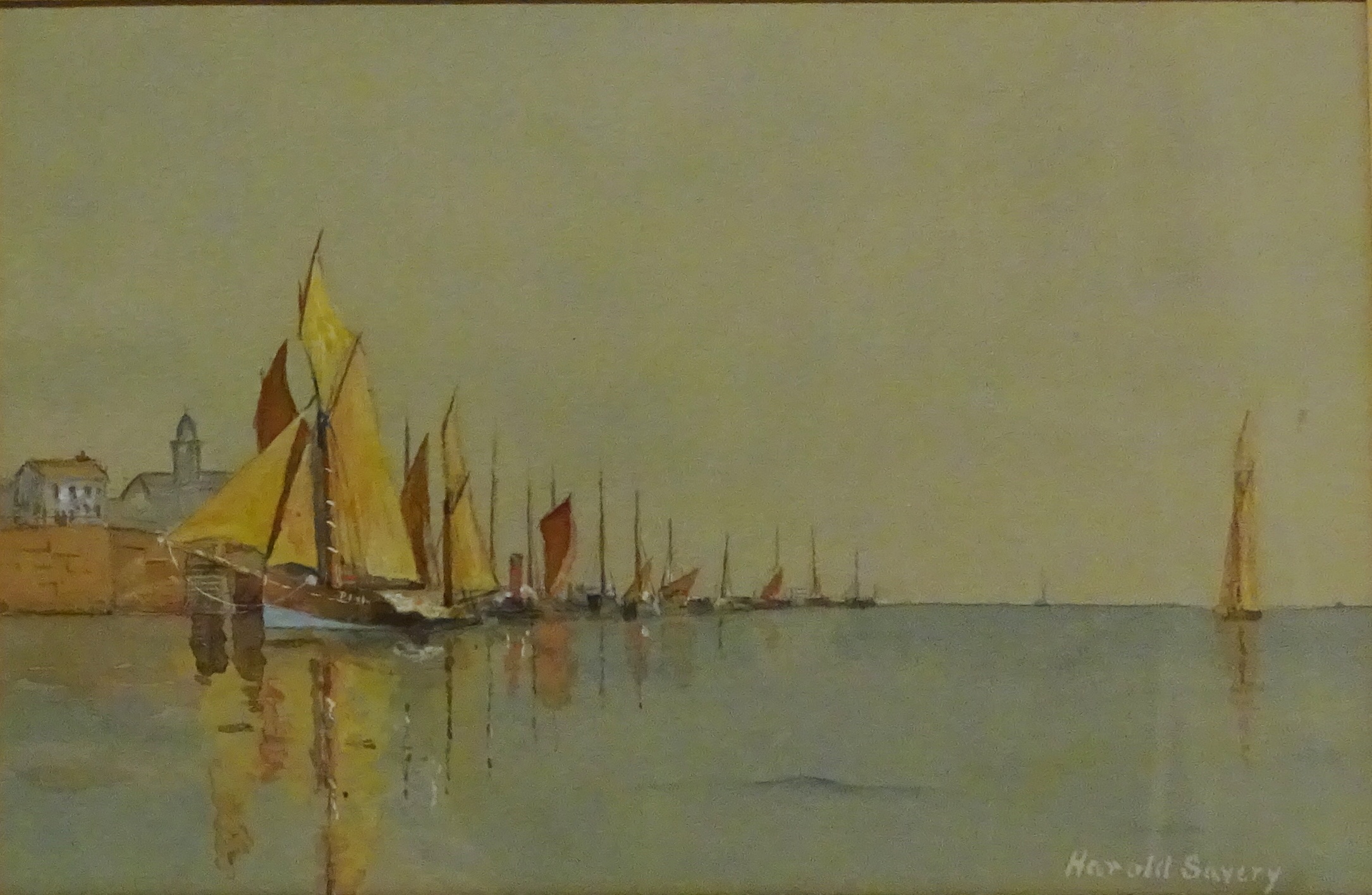 'Boulogne Harbour', 20th century watercolour signed by Harold Savery 15.5cm x 24. - Image 2 of 6