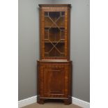 Reproduction figured mahogany corner floor standing display cabinet, W66cm,