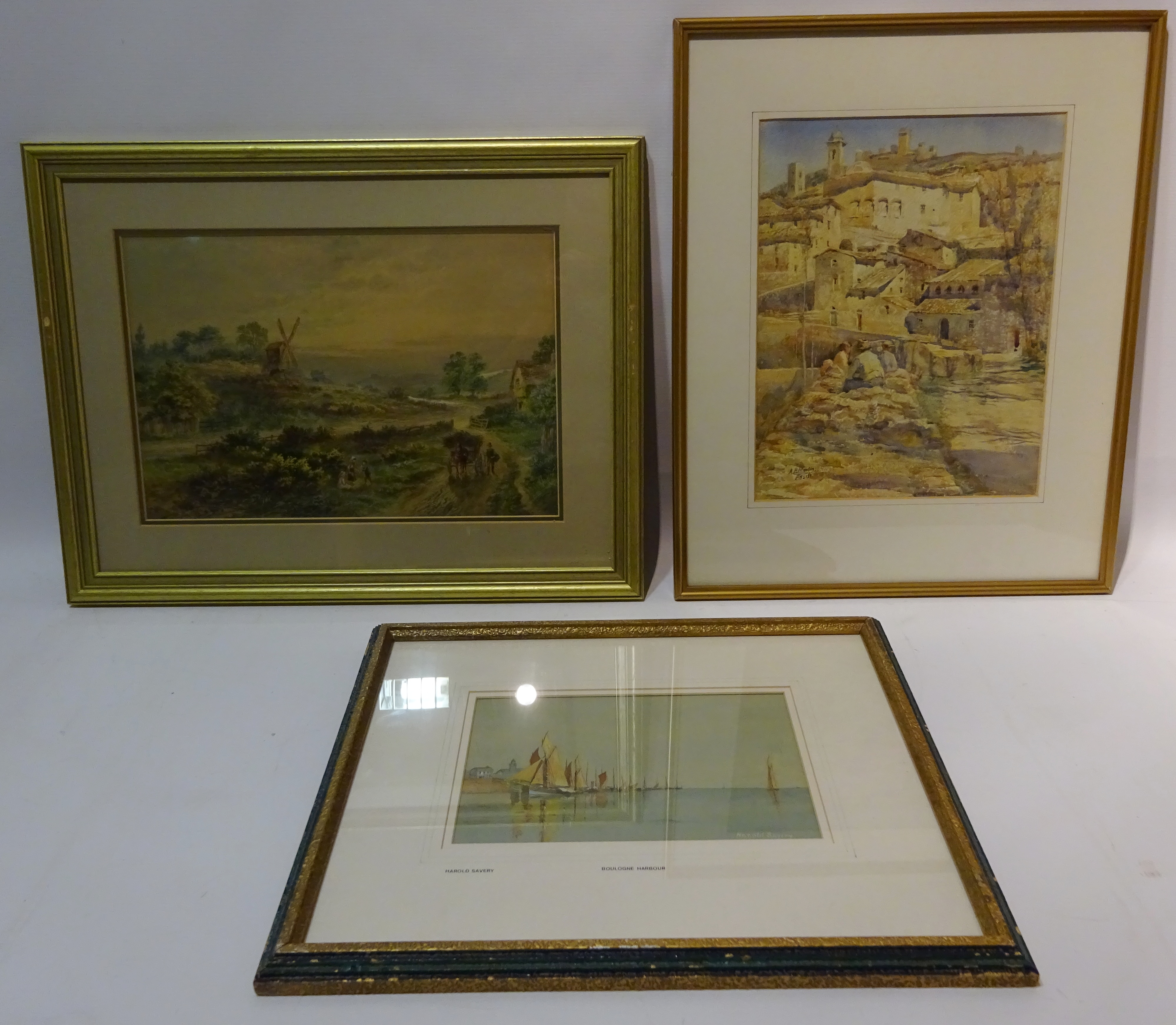 'Boulogne Harbour', 20th century watercolour signed by Harold Savery 15.5cm x 24. - Image 3 of 6