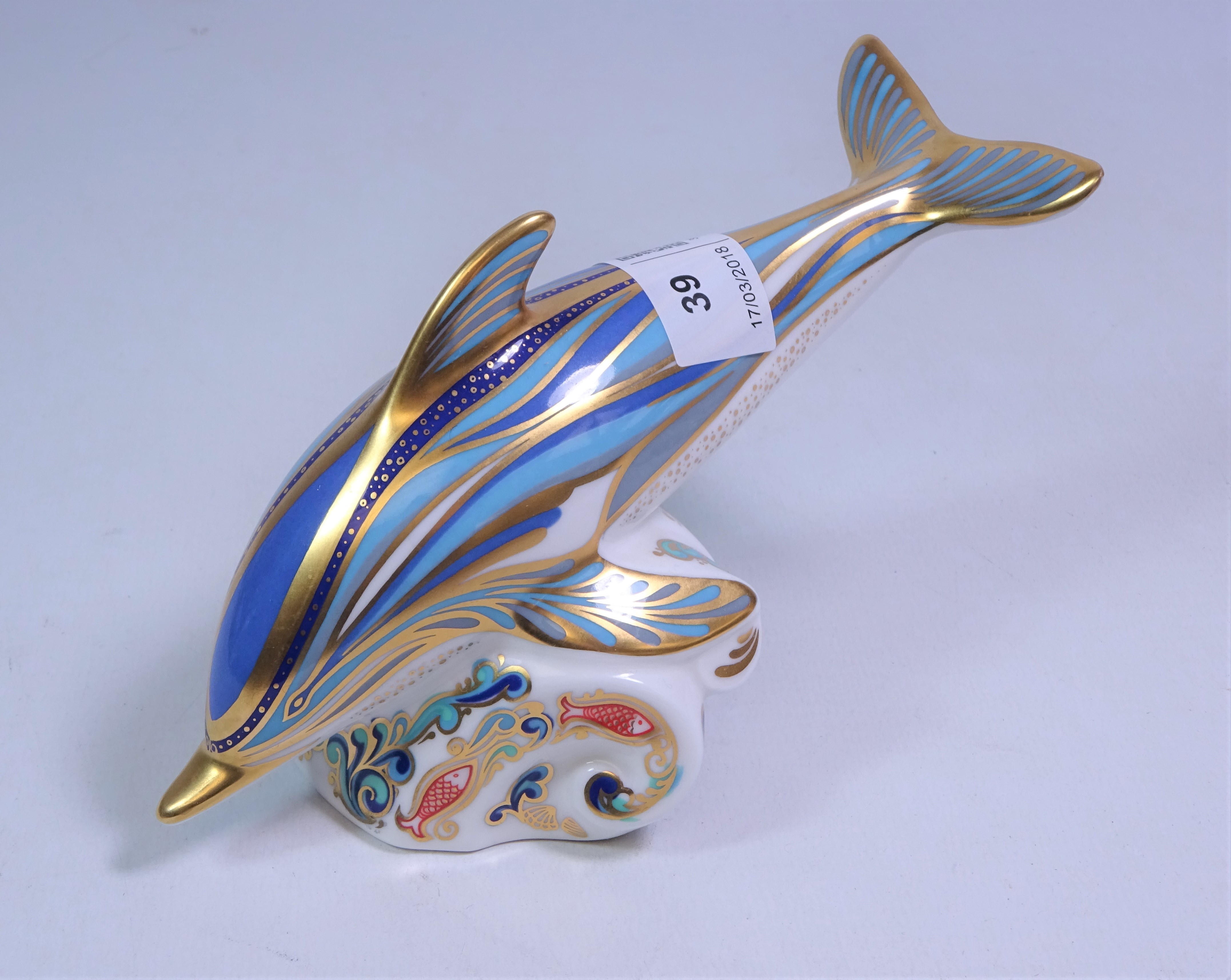 Royal Crown Derby 'The Striped Dolphin' paperweight a gold signature edition of 1500, - Image 2 of 2