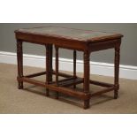 Eastern rosewood carved nest of three tables, inset glass tops, 76cm x 40cm,