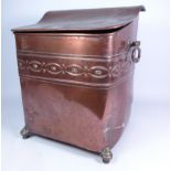 Copper lidded coal bin on brass feet, H40cm Condition Report <a href='//www.