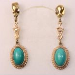 Pair of 9ct gold turquoise pendant ear-rings hallmarked Condition Report <a