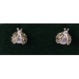 Pair of pearl and marcasite silver ladybird ear-rings stamped 925 Condition Report