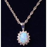 Opal cluster silver pendant necklace stamped 925 Condition Report <a