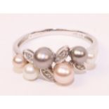 Pearl and diamond leaf set ring white gold ring halllmarked 9ct Condition Report