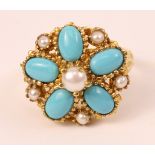 Silver-gilt turquoise and seed pearl cluster ring Condition Report <a