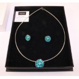 Pair Ortak Orkney silver enamel and turquoise necklace and matching pair ear-rings