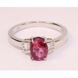 18ct white gold oval pink sapphire and baguette diamond ring hallmarked 18ct Condition