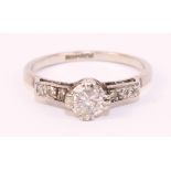 Single stone diamond ring with diamond set shoulders stamped platinum Condition Report