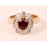 18ct rose gold oval ruby and round brilliant cut diamond cluster ring hallmarked