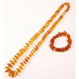 Single strand graduated jagged amber bead necklace 52gm and amber bead bracelet Condition