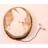 Victorian gold cameo brooch depicting Hebe Greek goddess of Youth feeding Zeus's Eagle 7cm x 6cm