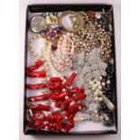 Collection of costume jewellery, bead necklaces,