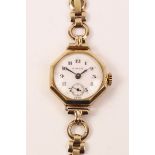 Hirco swiss made 9ct gold wristwatch on 9ct gold bracelet hallmarked approx 15.