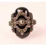 Silver marcasite and onyx dress ring hallmarked Condition Report <a href='//www.