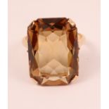 Rose gold emerald cut smoky quartz ring tested to 9ct Condition Report approx 6.