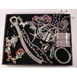 Collection of silver and other jewellery including silver gem set bracelet, silver,