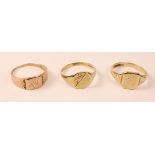 Two 9ct gold signet rings hallmarked and 9ct rose gold ring hallmarked approx 6.