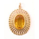 9ct gold oval citrine pendant import hallmark London 1963 approx 2.