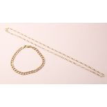 9ct gold flattened curb chain bracelet stamped 375 and gold chain necklace hallmarked 9ct approx 5.