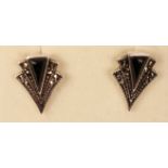 Pair of black onyx and marcasite silver stud ear-rings stamped 925 Condition Report