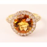 18ct gold diamond and citrine cluster ring with diamond set shoulders by Luke Stockley hallmarked