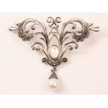 Opal and marcasite Art Nouveau style silver brooch stamped 925 Condition Report