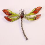 Plique a jour and marcasite dragonfly brooch stamped 925 Condition Report <a