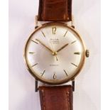 Gentleman's Avia Olympic 9ct gold incabloc manual wristwatch London 1972 on brown leather strap