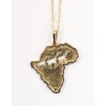 9ct gold and diamond 'Africa' pendant necklace stamped approx 2.