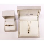 9ct gold sapphire and diamond pendant necklace with pair matching ear-rings hallmarked