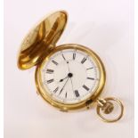 Victorian 18ct gold hunter chronograph pocket watch, movement cover engraved J R Dry 1898,