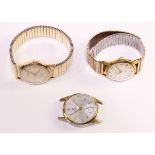 Rotary hallmarked 9ct gold wristwatch on Excalibur gold-plated bracelet and two other watches