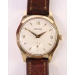 Gentleman's Garrard 9ct gold mechanical presentation wristwatch, subsidiary seconds dial,