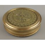 Decorative brass pocket Time Zone calculator compass, dial marked Stanley, London with screw lid,