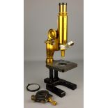 Carl Zeiss Jena brass and black japanned monocular Microscope, No.