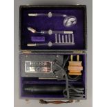 Helios Type B electro therapy Violet Wand, No. 21344, with three glass attachments, in fitted case
